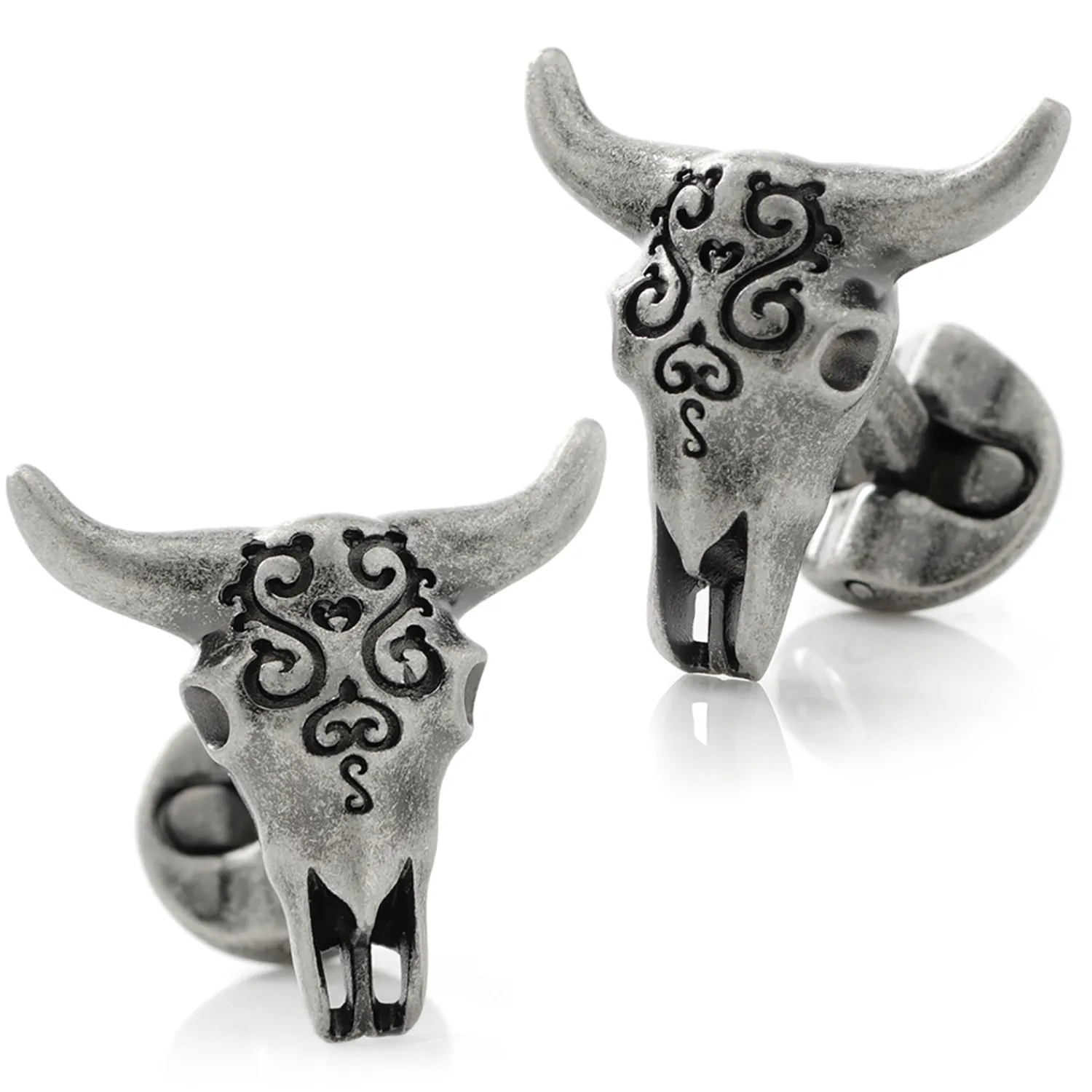 Clearance Antique Stainless Steel Carved Cow's Skull Luxury Cufflinks | Hobbies & Interests Cufflinks