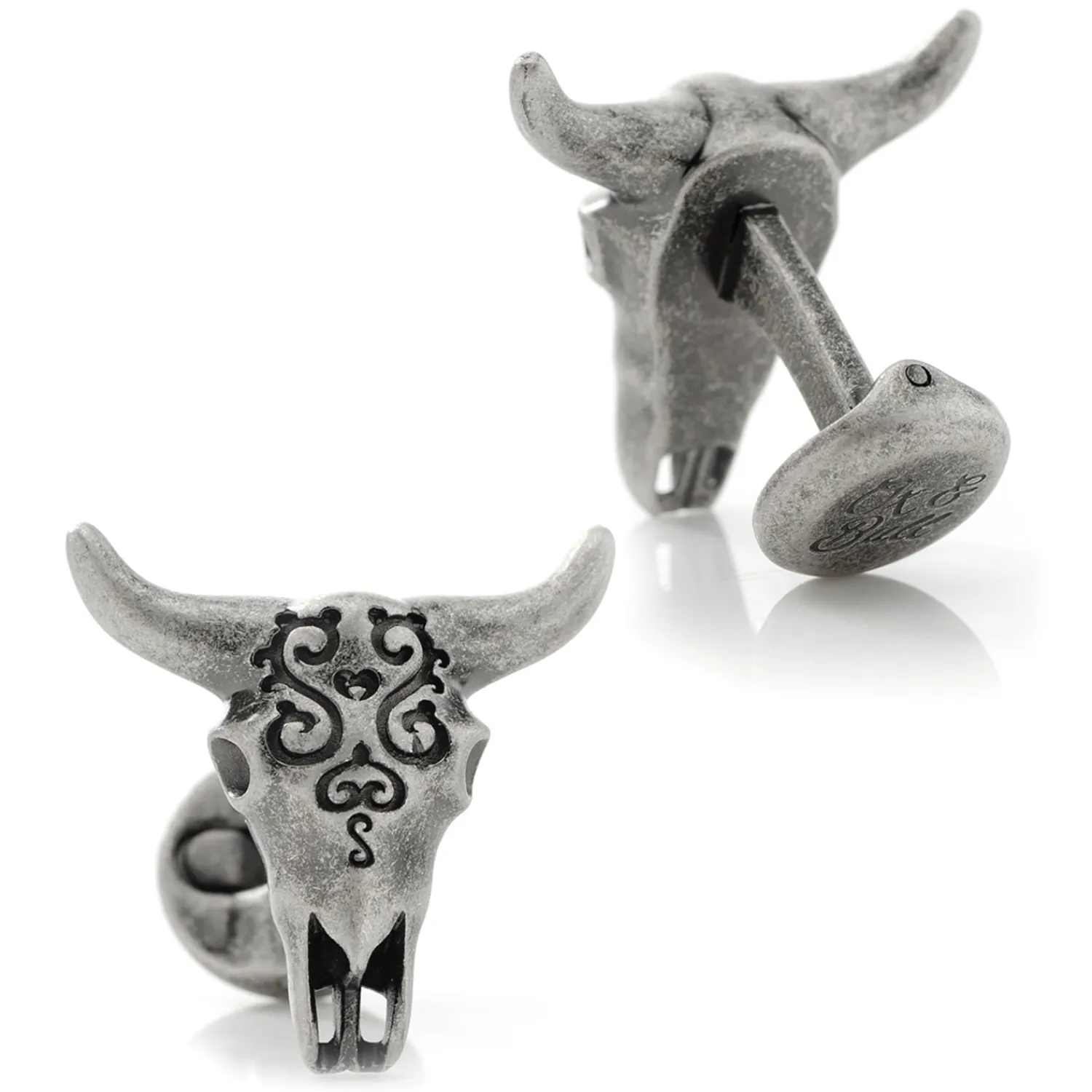 Clearance Antique Stainless Steel Carved Cow's Skull Luxury Cufflinks | Hobbies & Interests Cufflinks