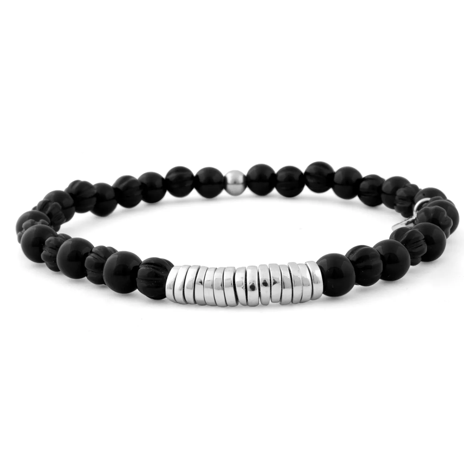 Outlet Black Agate Bead Bracelet with Silver Discs Bracelets