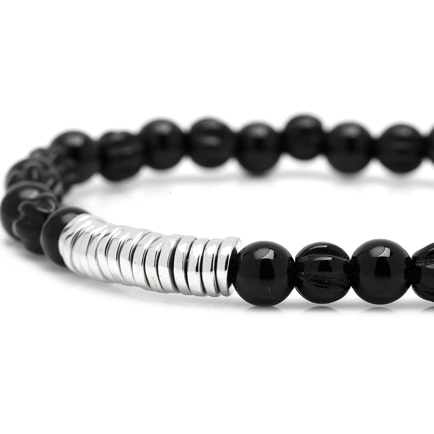 Outlet Black Agate Bead Bracelet with Silver Discs Bracelets