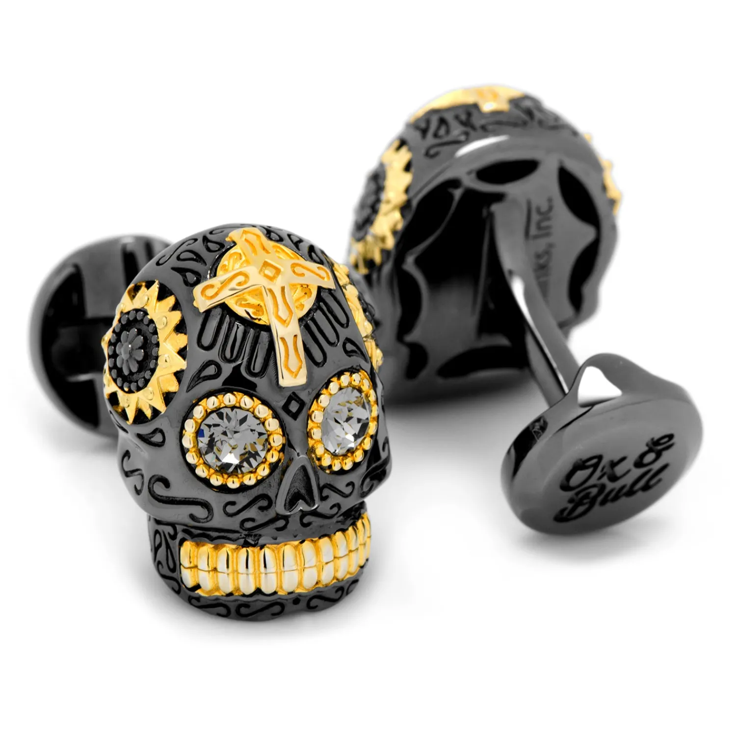 Fashion Black and Gold Vermeil Day of the Dead Skull Cufflinks Luxury Cufflinks | Hobbies & Interests Cufflinks