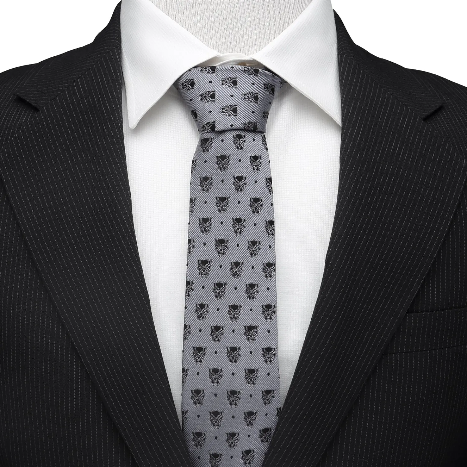 Fashion Black Panther Gray Dot Tie Marvel Ties