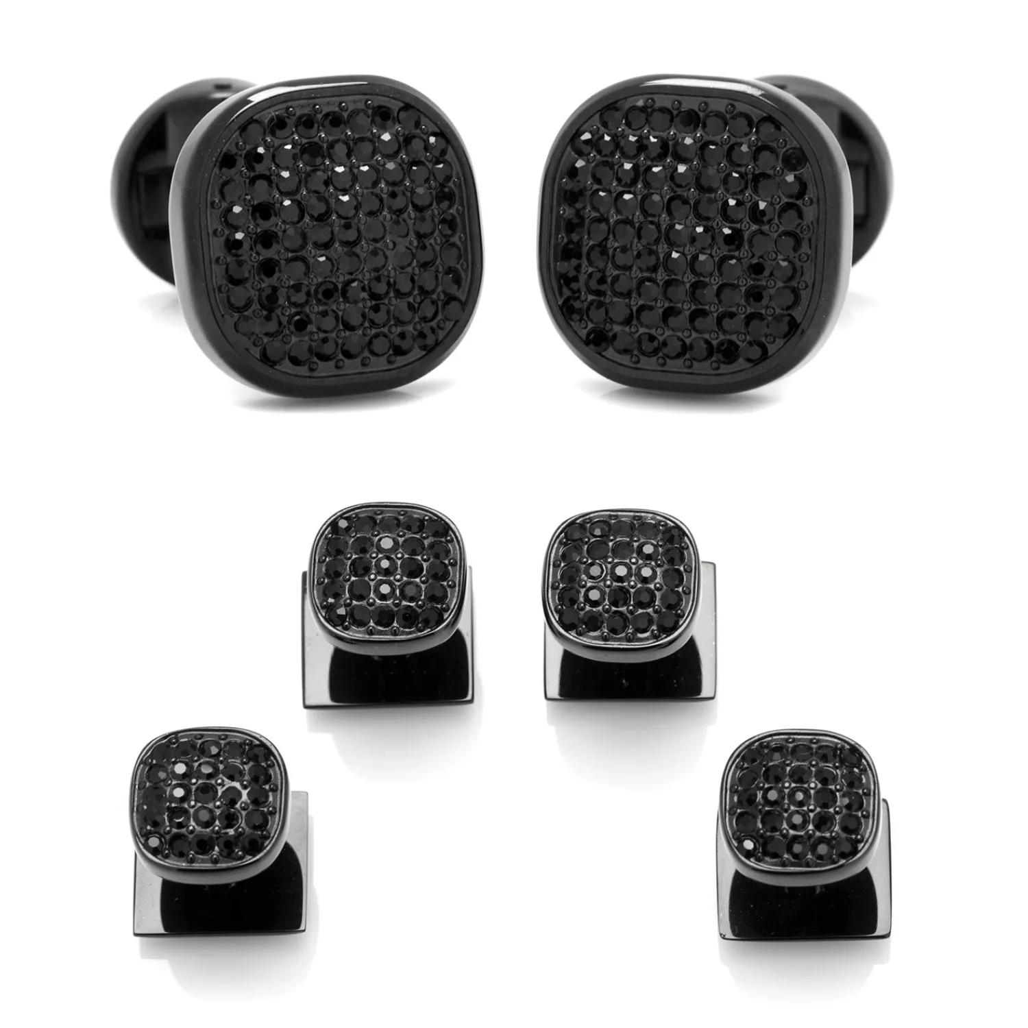 Best Sale Black Stainless Steel Black Crystal Cufflink and Stud Set Stud Sets