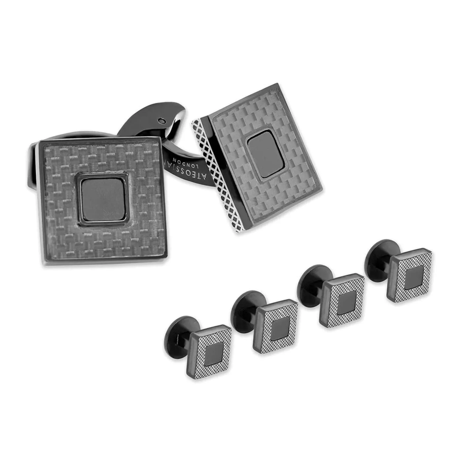 Flash Sale Bullseye Cufflinks And Studs Set With Black Onyx In Yellow Gold Plating Stud Sets