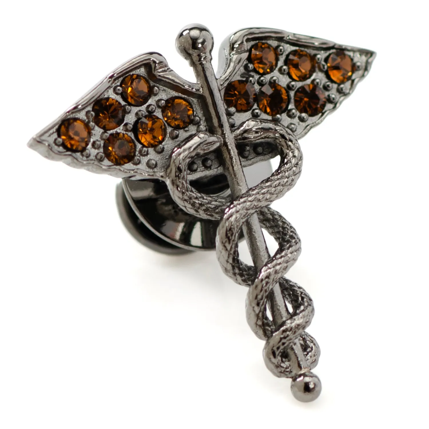 Hot Caduceus Pave Gunmetal Lapel Pin Lapel Pins