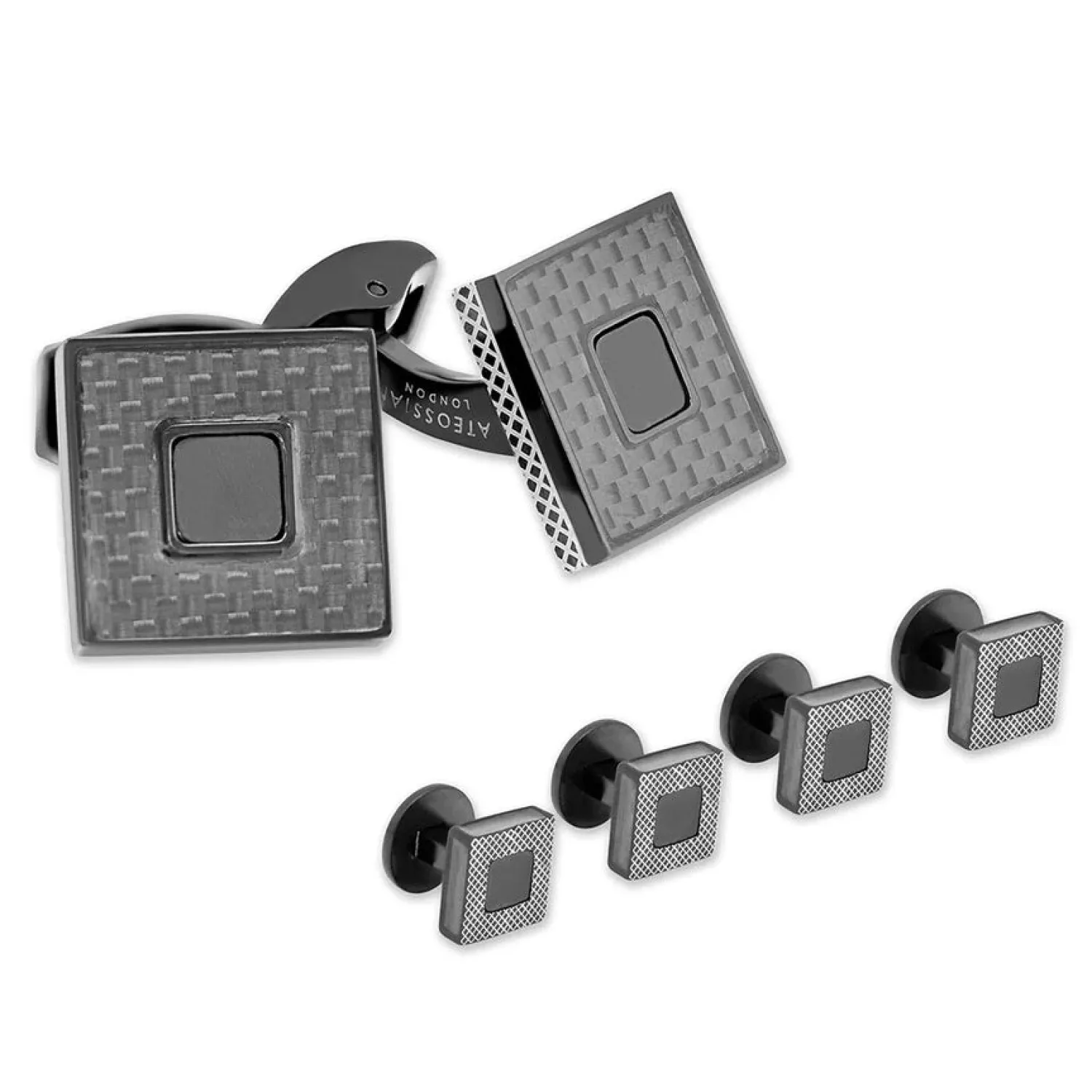 Cheap Carbon Ceramic Cufflinks And Studs Set In IP Black Plating Stud Sets