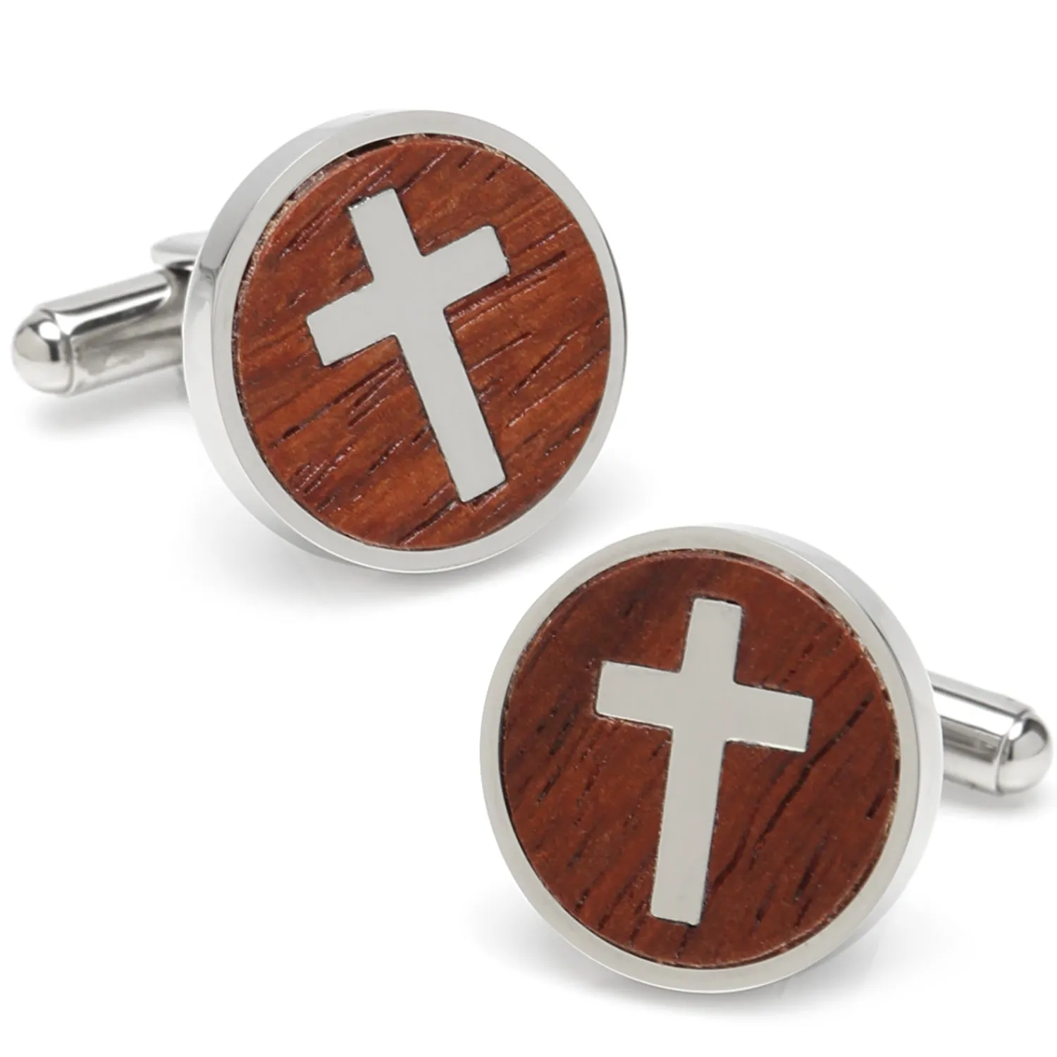 Shop Cross Round Wood Stainless Steel Cufflinks Luxury Cufflinks | Hobbies & Interests Cufflinks