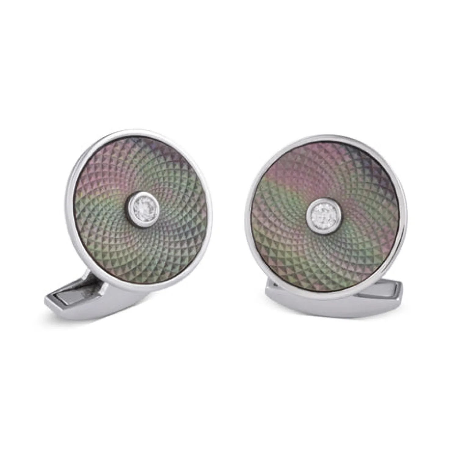 Cheap 18ct White Gold Dreamcatcher Cufflinks With Grey Mother of Pearl and Diamond Hobbies & Interests Cufflinks | Luxury Cufflinks