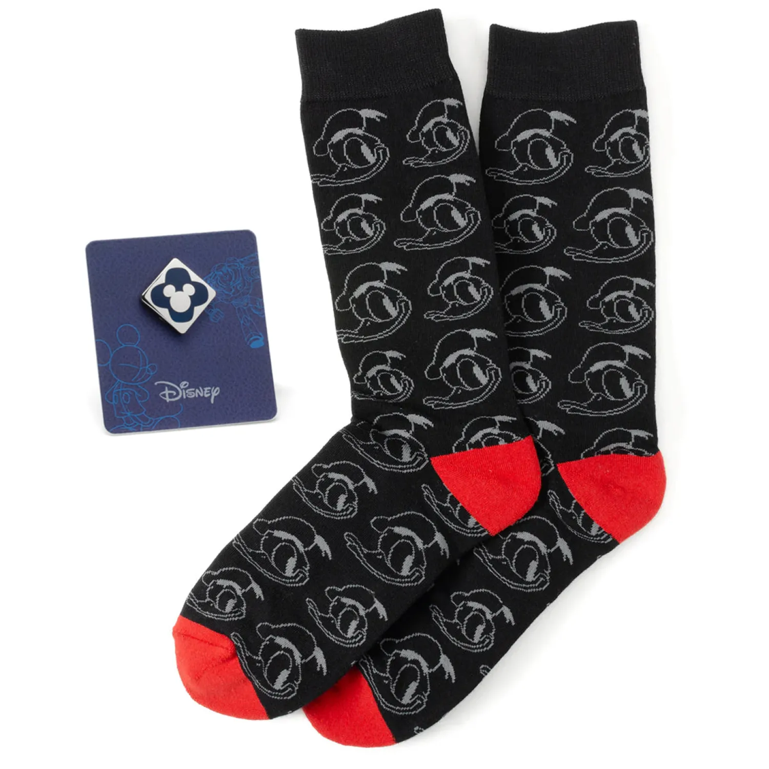Cheap Donald Patterned Black Sock and Mickey Blue Lapel Pin Gift Set Socks