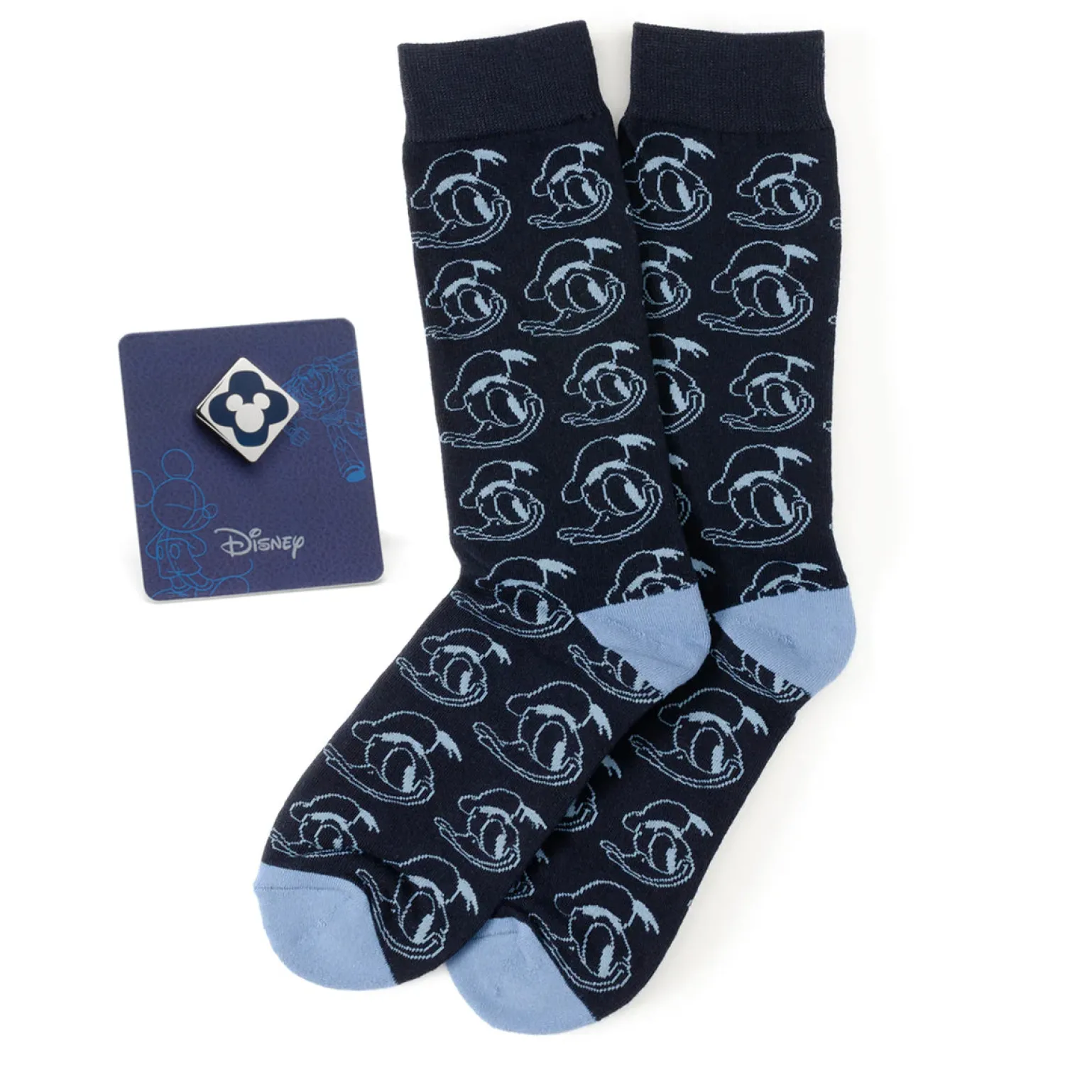 Fashion Donald Patterned Blue Sock and Mickey Blue Lapel Pin Gift Set Socks