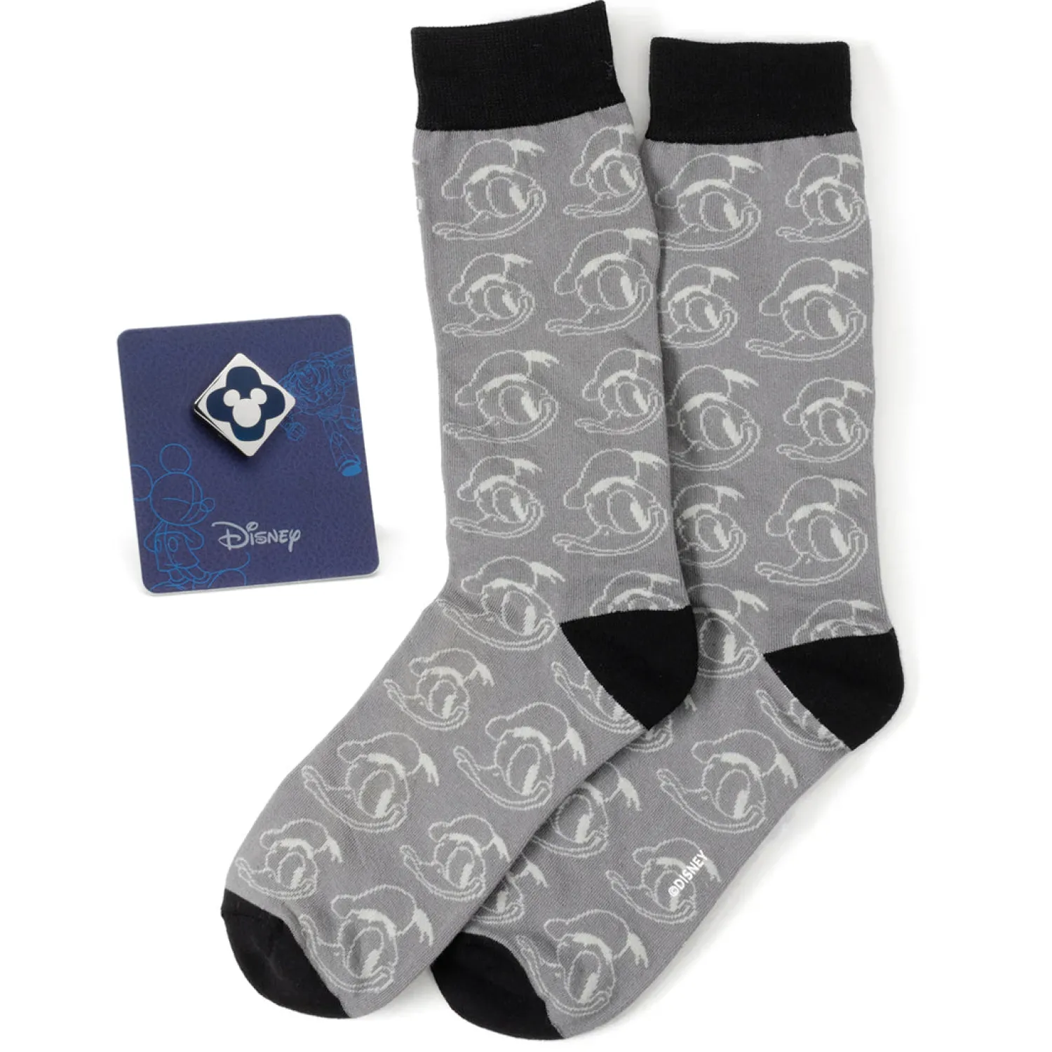 Cheap Donald Patterned Gray Sock and Mickey Blue Lapel Pin Gift Set Socks
