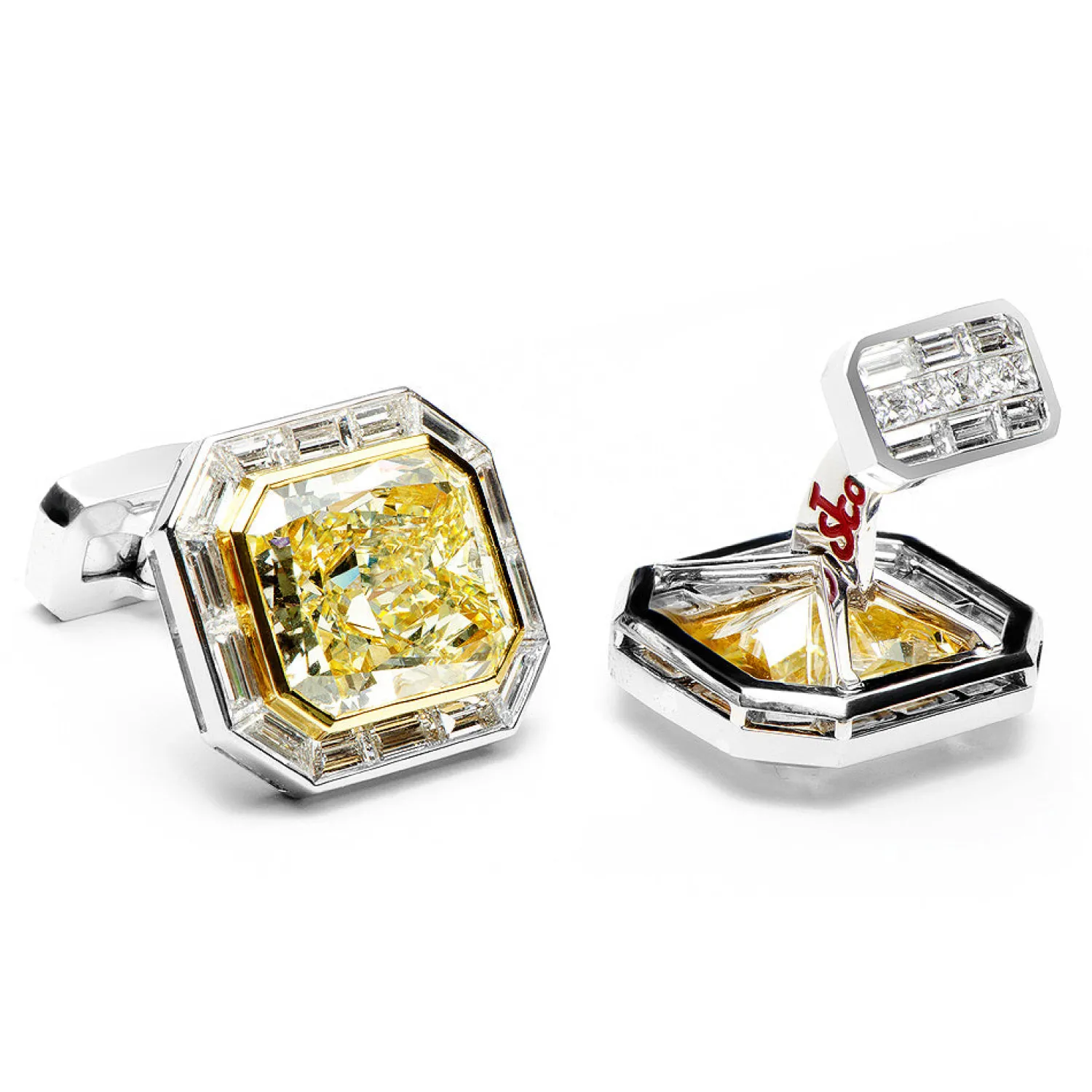 New Emerald Cut Canary Diamonds Octagon Cufflinks Luxury Cufflinks | Hobbies & Interests Cufflinks