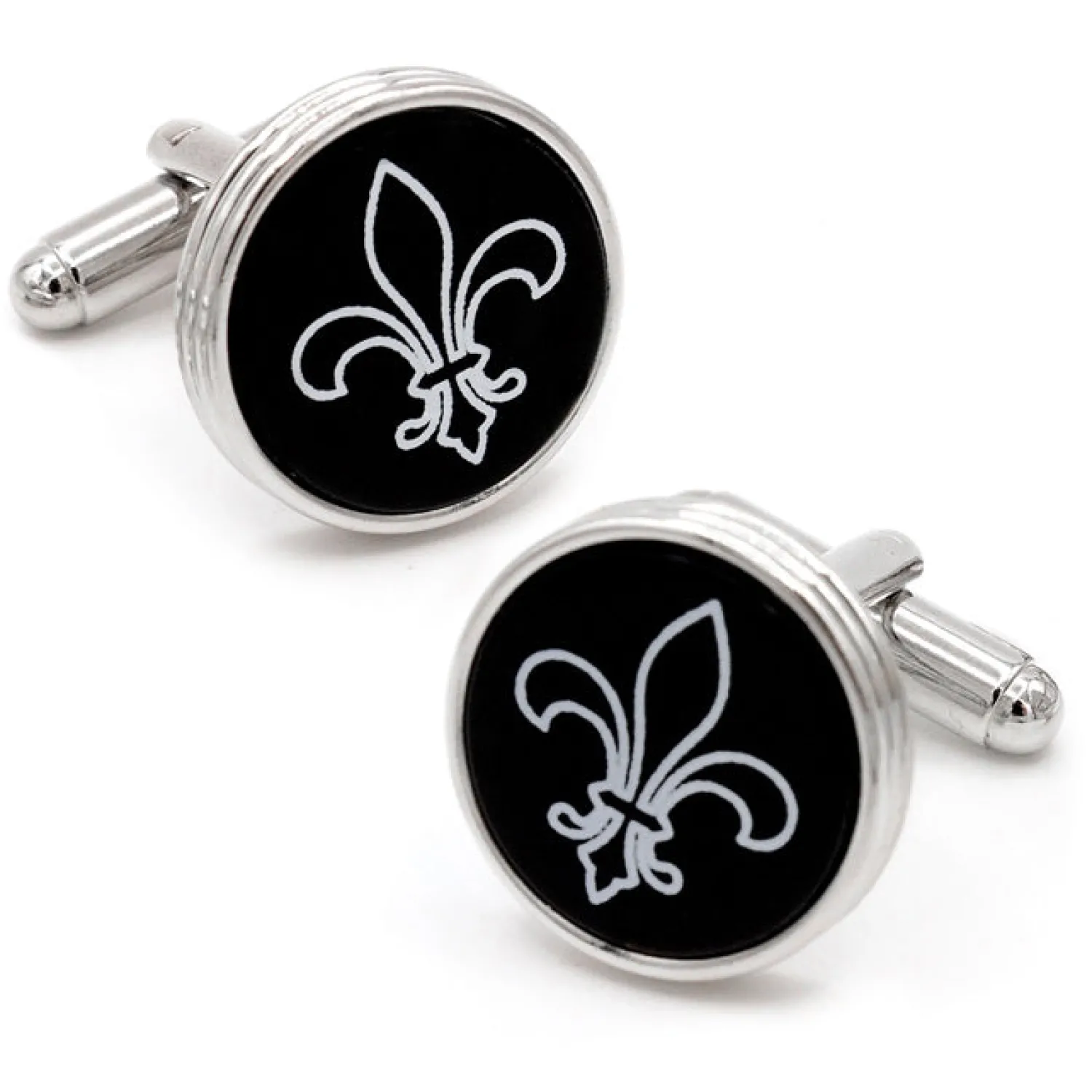 Best Fleur de Lis Engraved Onyx Silver Cufflinks Luxury Cufflinks | Hobbies & Interests Cufflinks