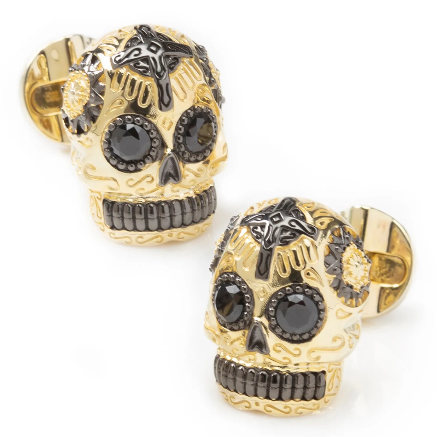 Outlet Gold and Black Day of the Dead Skull Cufflinks Luxury Cufflinks | Hobbies & Interests Cufflinks