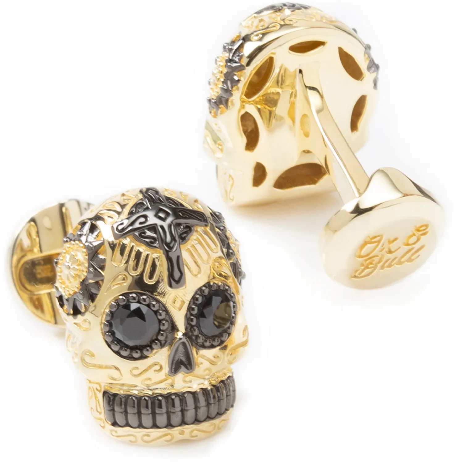 Outlet Gold and Black Day of the Dead Skull Cufflinks Luxury Cufflinks | Hobbies & Interests Cufflinks