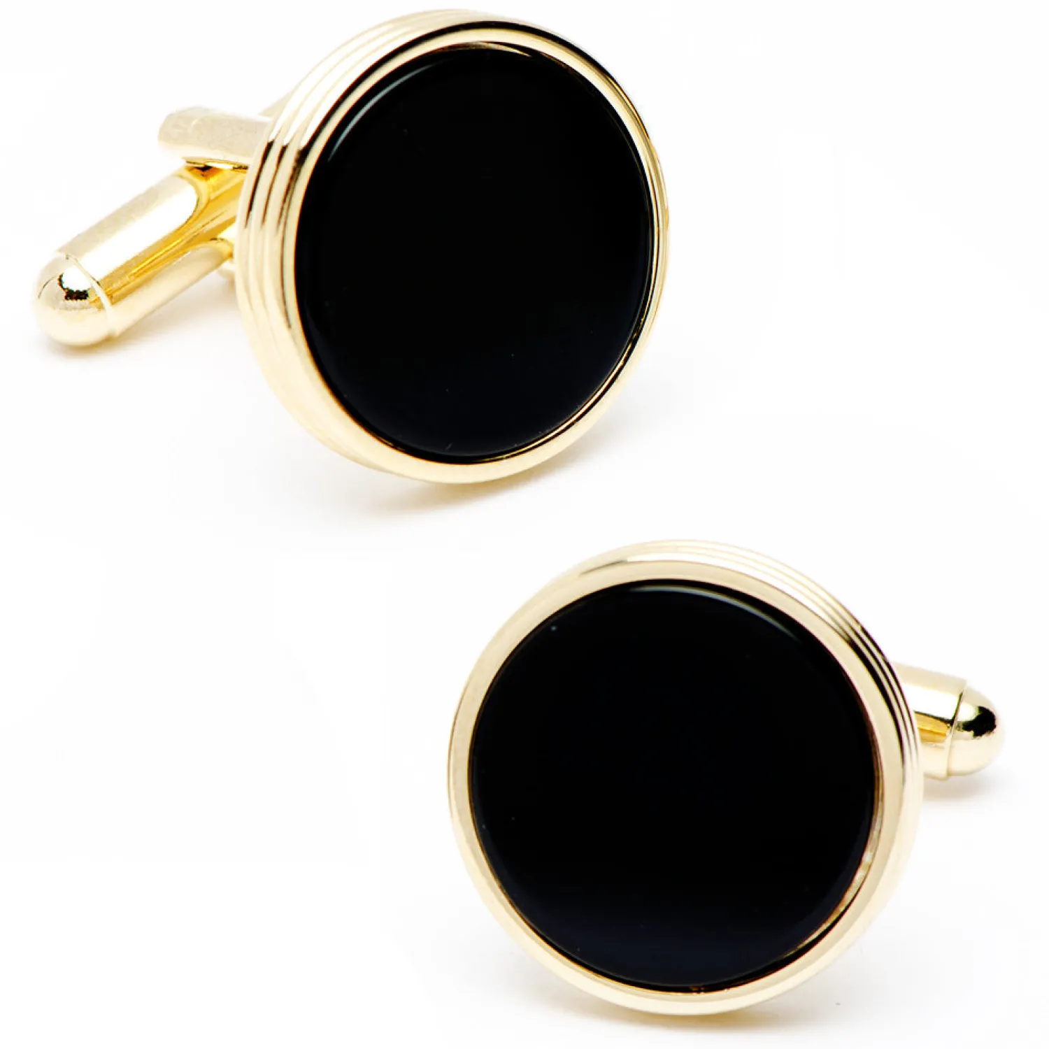 Cheap Gold and Onyx Ribbed Cufflinks Luxury Cufflinks | Hobbies & Interests Cufflinks