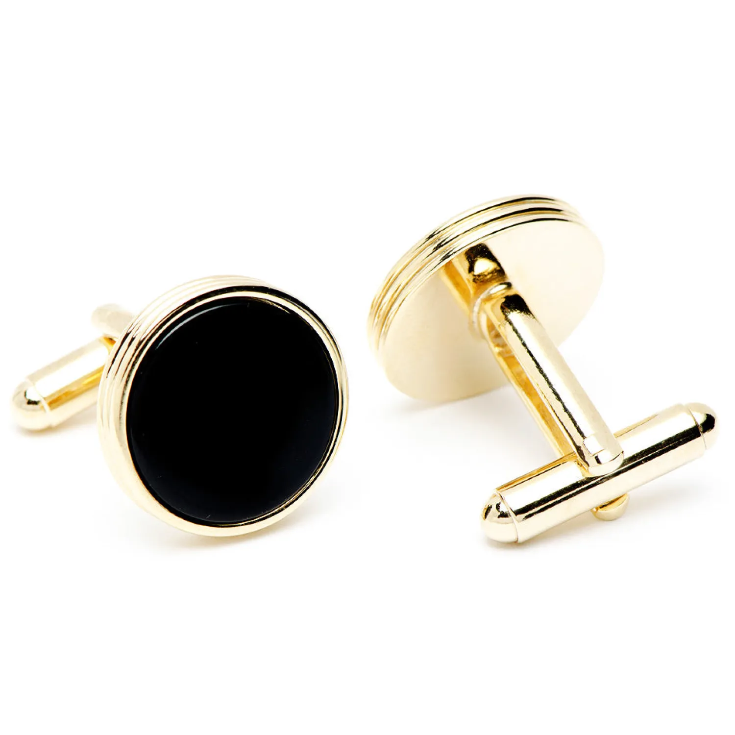 Cheap Gold and Onyx Ribbed Cufflinks Luxury Cufflinks | Hobbies & Interests Cufflinks