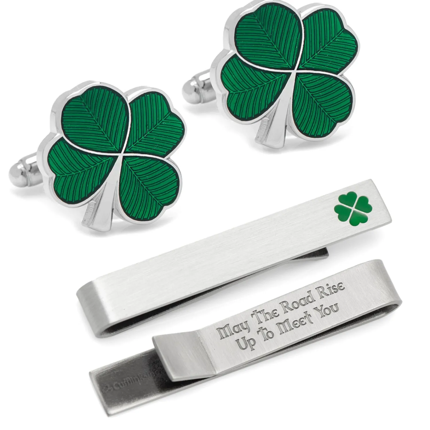 Sale Green Clover Cufflinks and Tie Bar Gift Set Hobbies & Interests Cufflinks