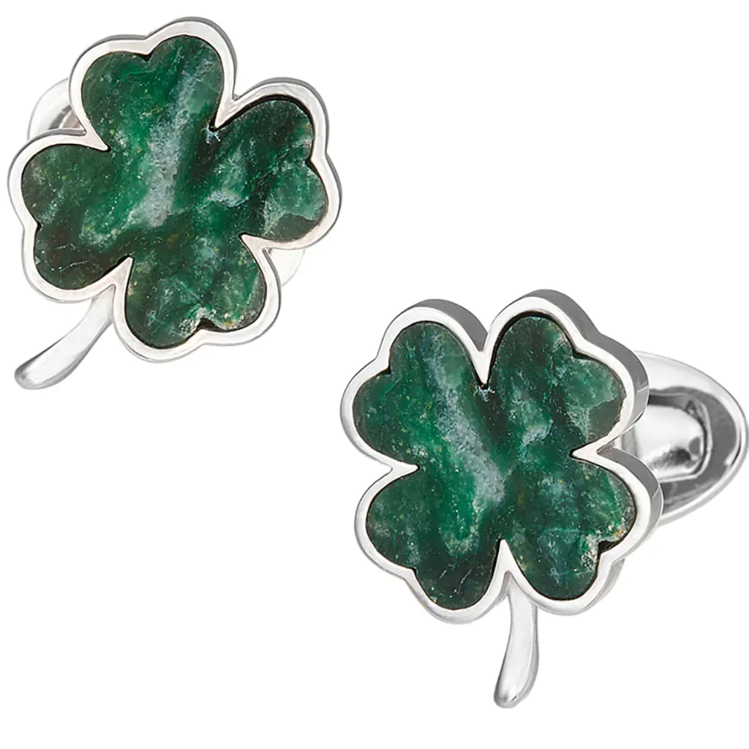 Hot Green Onyx Four Leaf Clover Sterling Silver Cufflinks Luxury Cufflinks | Hobbies & Interests Cufflinks