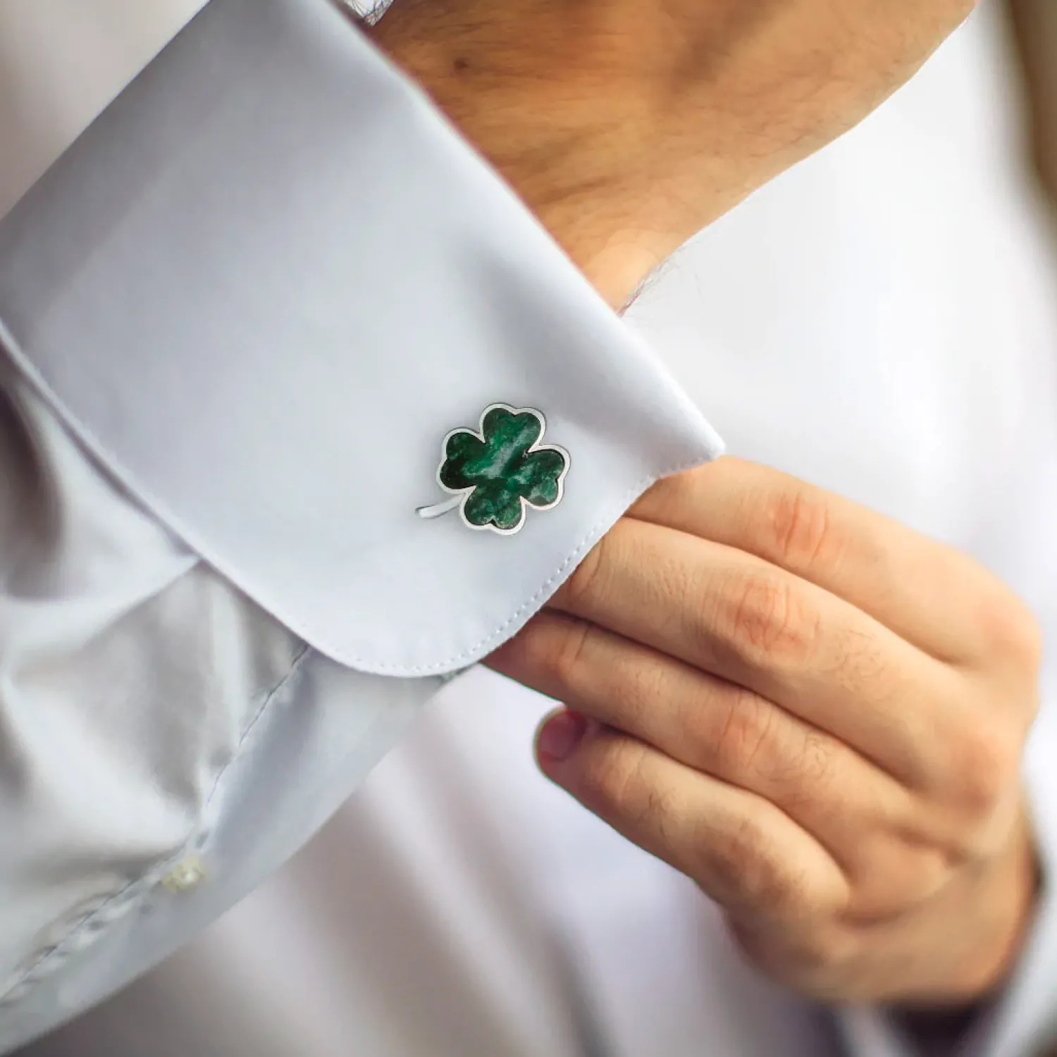 Hot Green Onyx Four Leaf Clover Sterling Silver Cufflinks Luxury Cufflinks | Hobbies & Interests Cufflinks