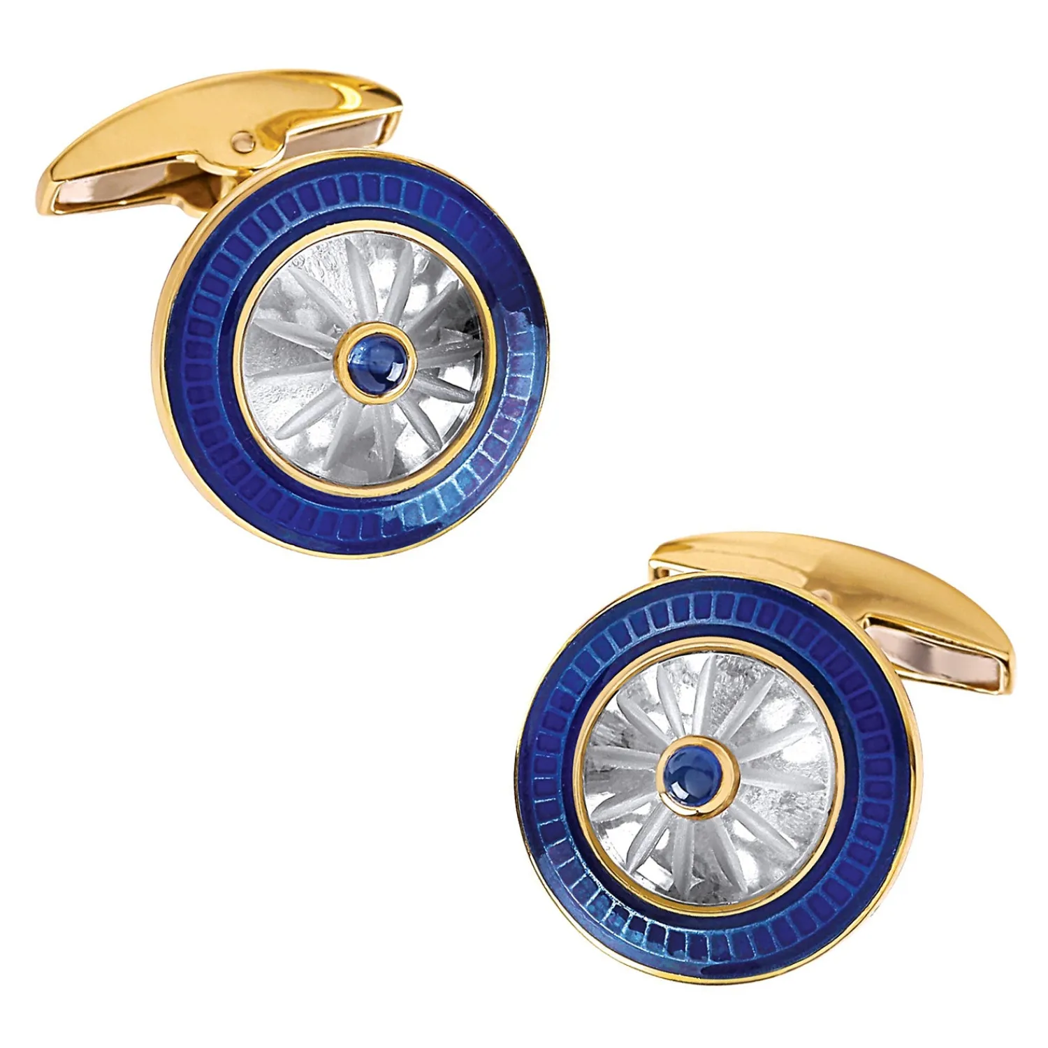 Shop 18K Gold Round Crystal Cufflinks with Sapphire Center Luxury Cufflinks | Hobbies & Interests Cufflinks