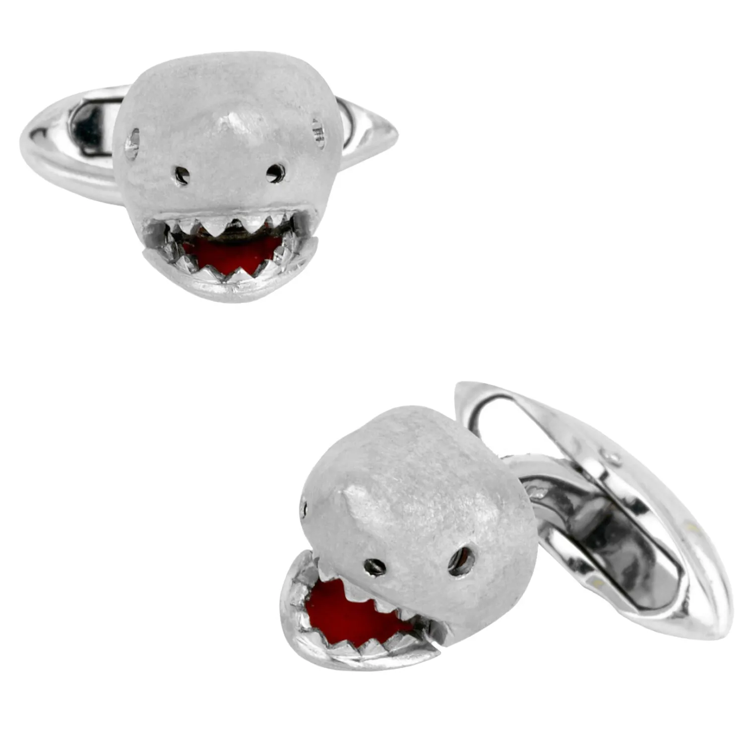 Sale 18K White Gold Shark Cufflinks with Moving Jaw Luxury Cufflinks | Hobbies & Interests Cufflinks