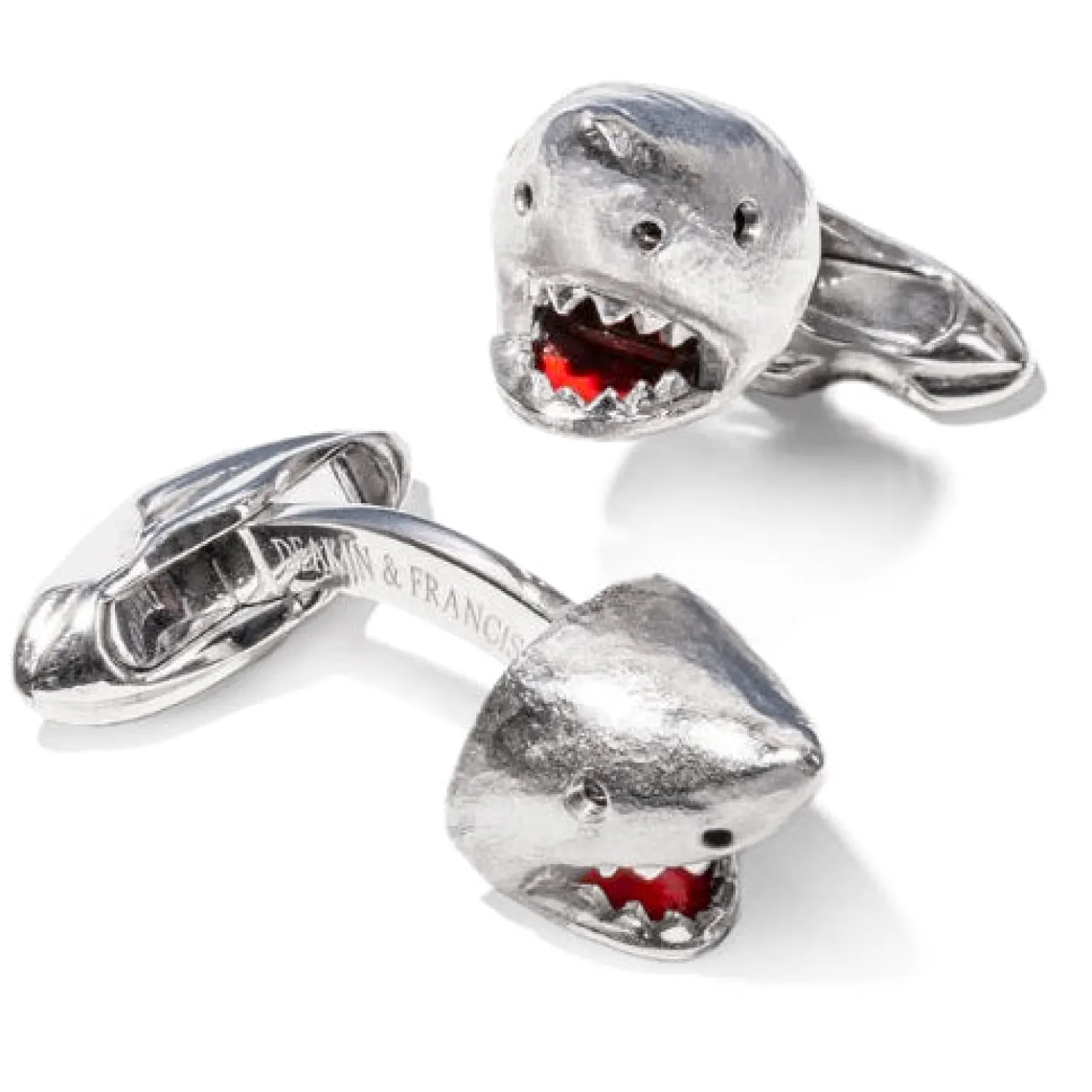 Sale 18K White Gold Shark Cufflinks with Moving Jaw Luxury Cufflinks | Hobbies & Interests Cufflinks