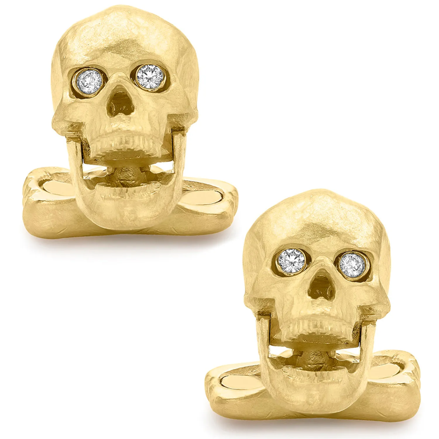 Fashion 18K Yellow Gold Skull Cufflinks with Popping Diamond Eyes Luxury Cufflinks | Hobbies & Interests Cufflinks