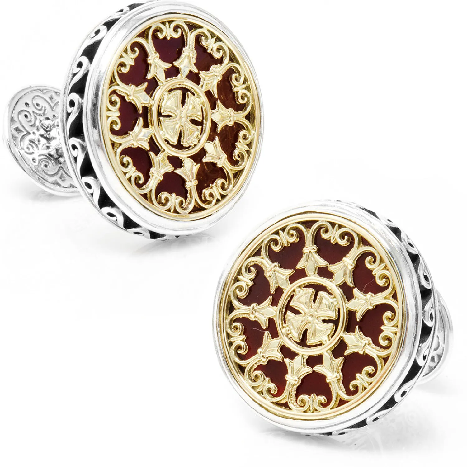 Hot Round Scroll with Carnelian Stone Cufflinks Luxury Cufflinks | Hobbies & Interests Cufflinks