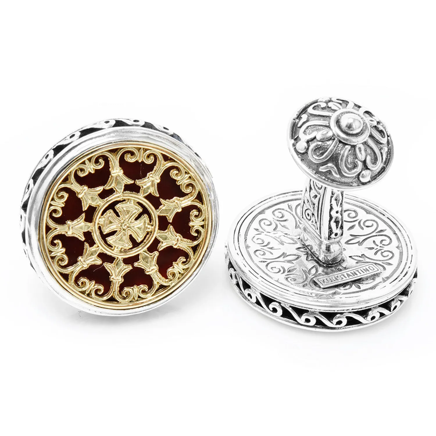 Hot Round Scroll with Carnelian Stone Cufflinks Luxury Cufflinks | Hobbies & Interests Cufflinks