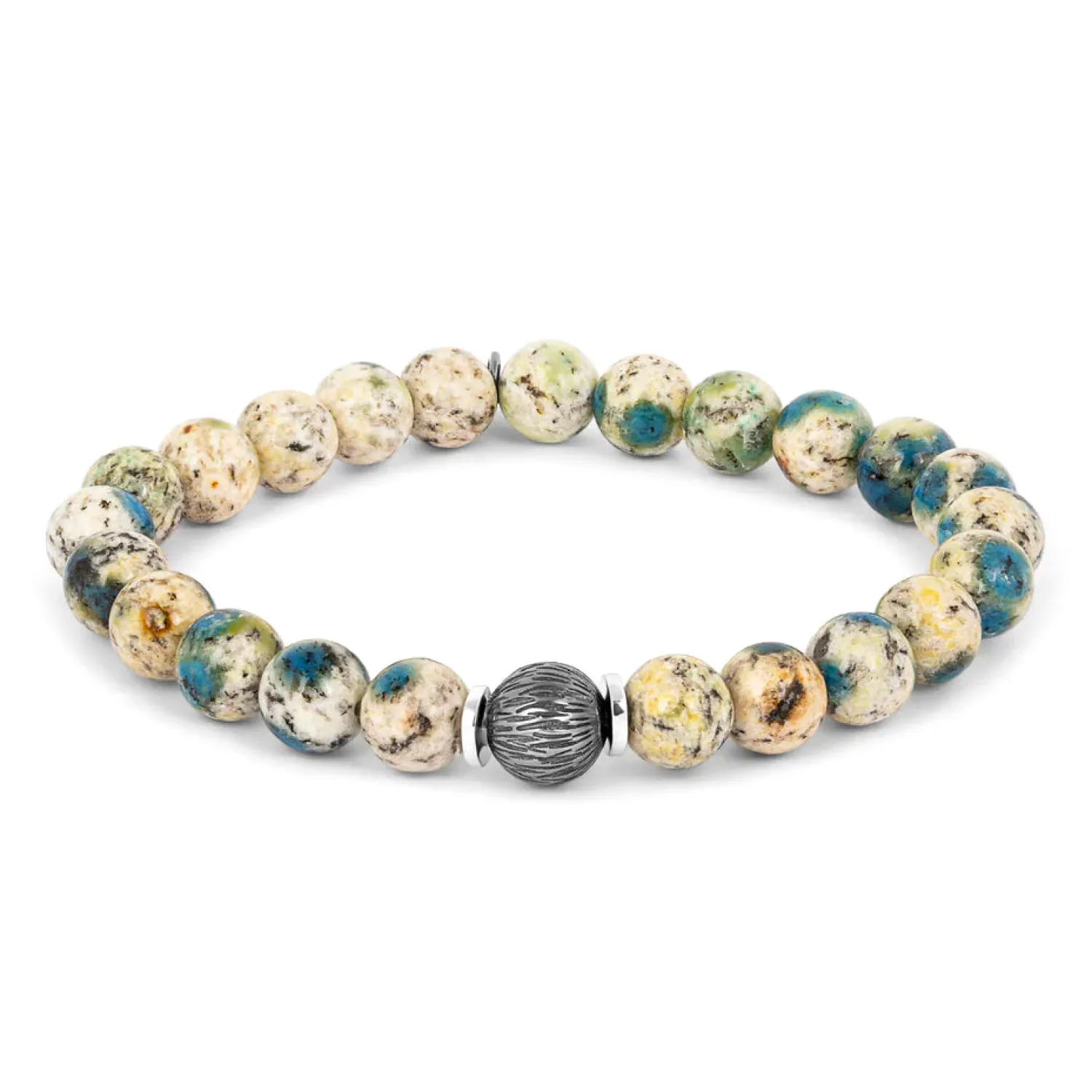 Sale Lhasa Graffiato Beaded Bracelet in Rhodium Silver with Cream and Blue Azurite Bracelets