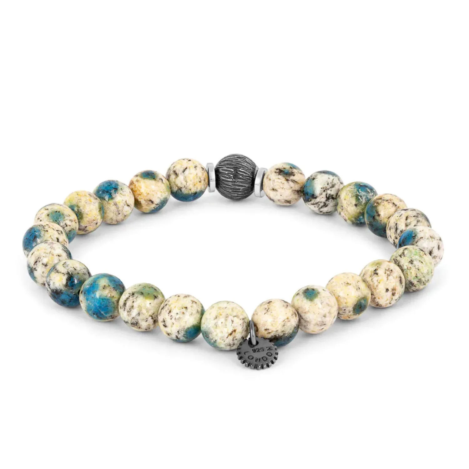 Sale Lhasa Graffiato Beaded Bracelet in Rhodium Silver with Cream and Blue Azurite Bracelets