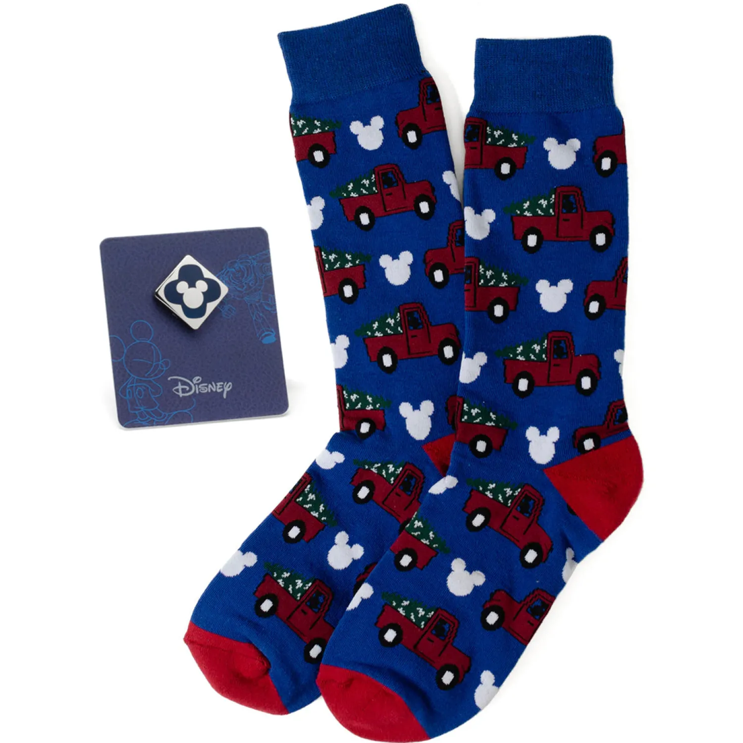 Best Sale Mickey Holiday Truck Navy Sock and Mickey Blue Lapel Pin Gift Set Socks