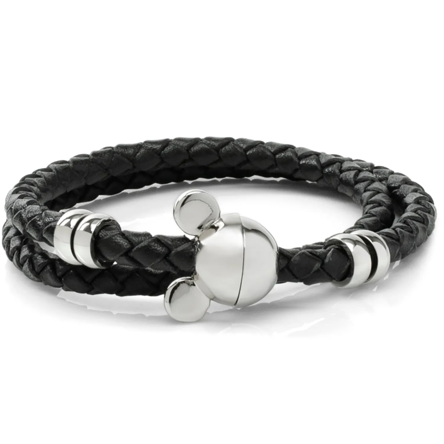 Best Sale Mickey Silhouette Black Double Wrapped Leather Bracelet Leather Goods | Bracelets