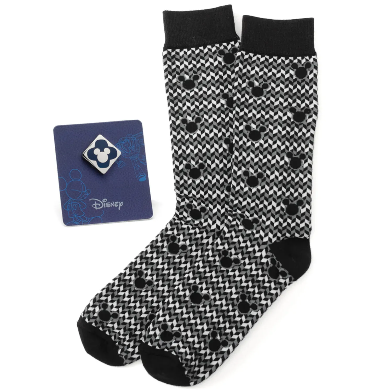 Flash Sale Mickey Silhouette Chevron Sock and Mickey Blue Lapel Pin Gift Set Socks