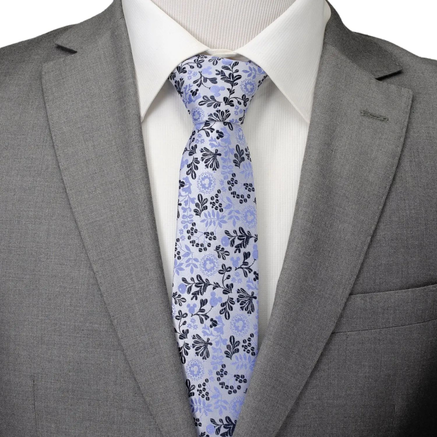 Sale Mickey Silhouette Floral Blue White Tie Disney Ties