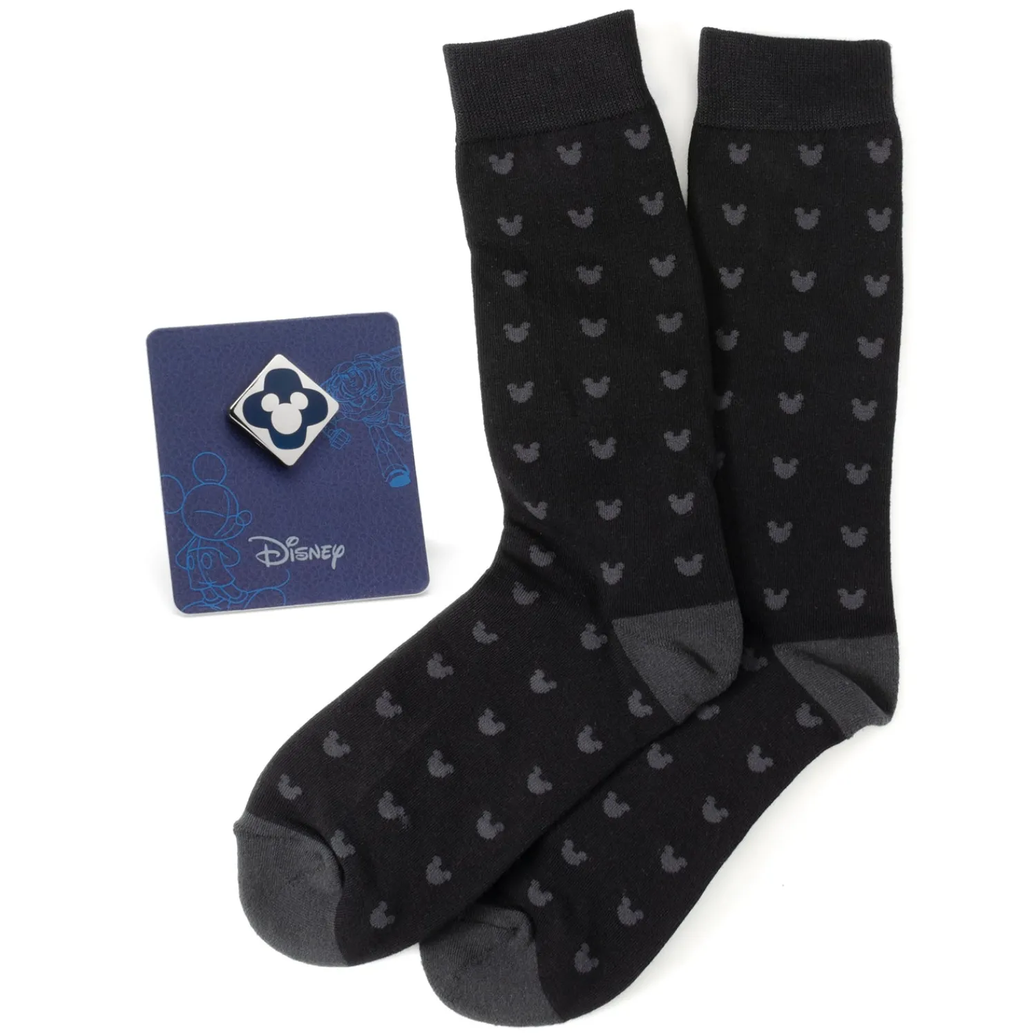 Outlet Mickey Silhouette Motif Black Sock and Mickey Blue Lapel Pin Gift Set Socks