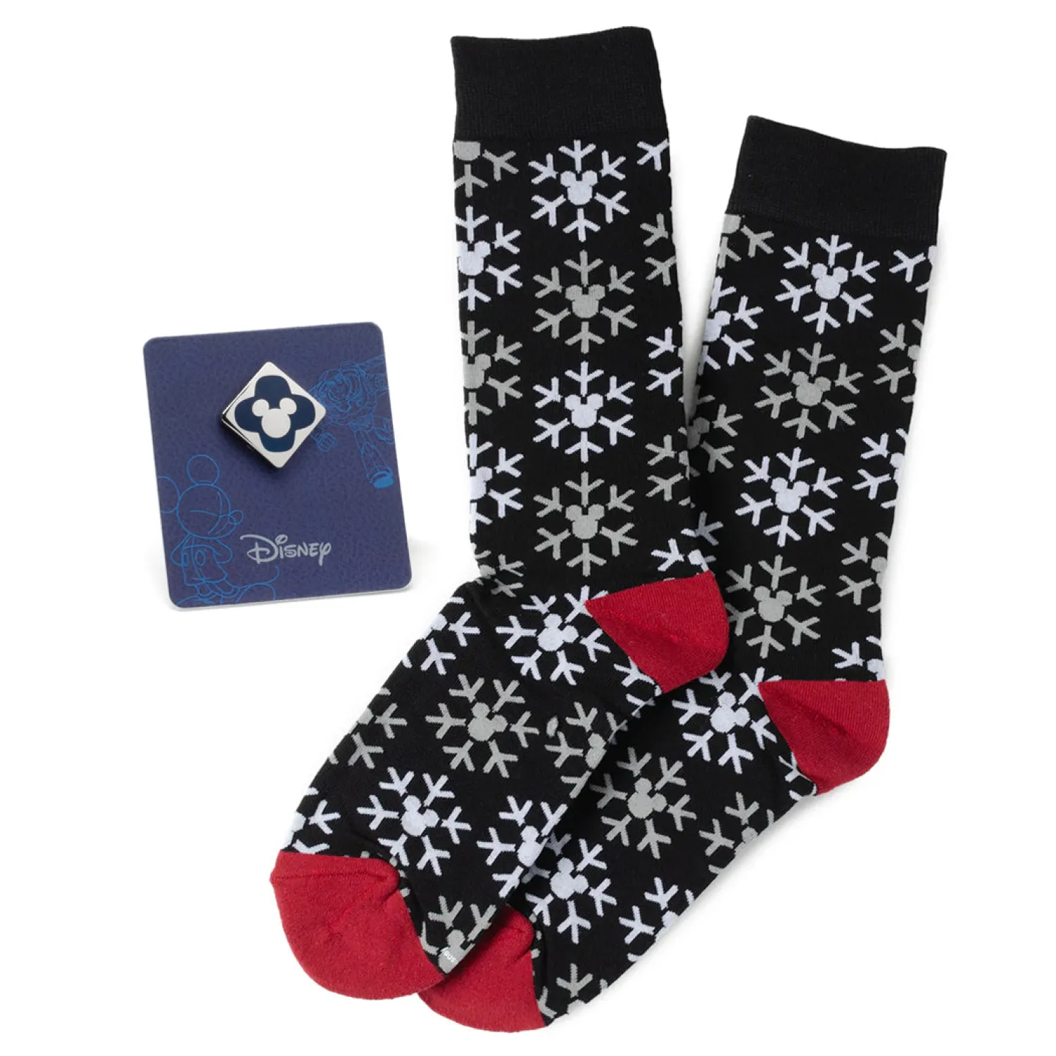 Fashion Mickey Snow Black Sock and Mickey Blue Lapel Pin Gift Set Socks