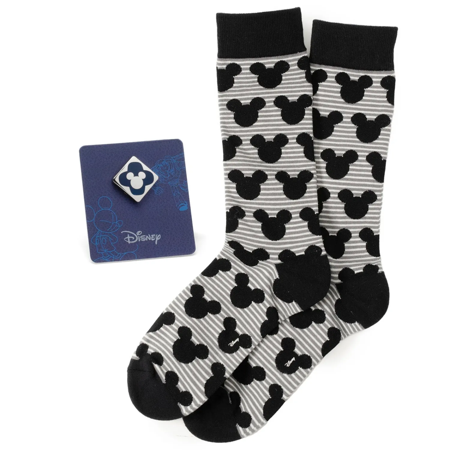 Fashion Mickey Stripe Gray Sock and Mickey Blue Lapel Pin Gift Set Socks