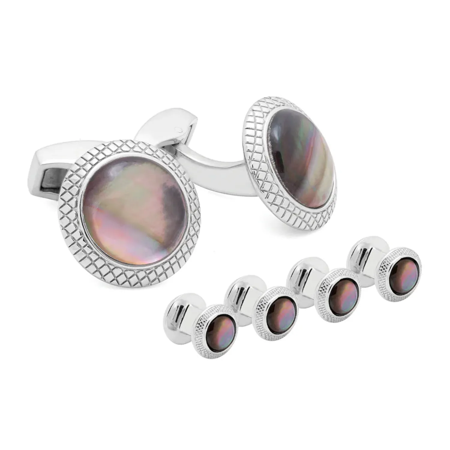 Store Moonlight Bullseye Cufflinks And Studs Set In Black Mother of Pearl Stud Sets