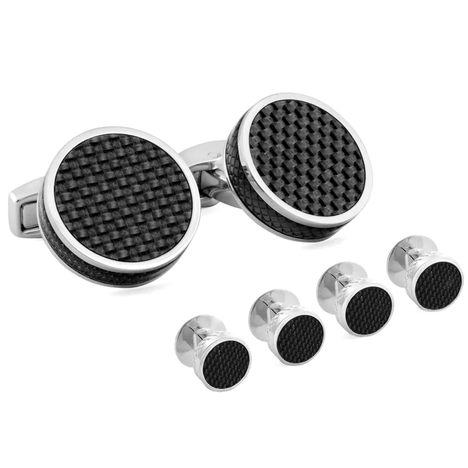 Cheap Palladium plated Carbon Fibre Cufflinks and Shirt Studs Set Stud Sets