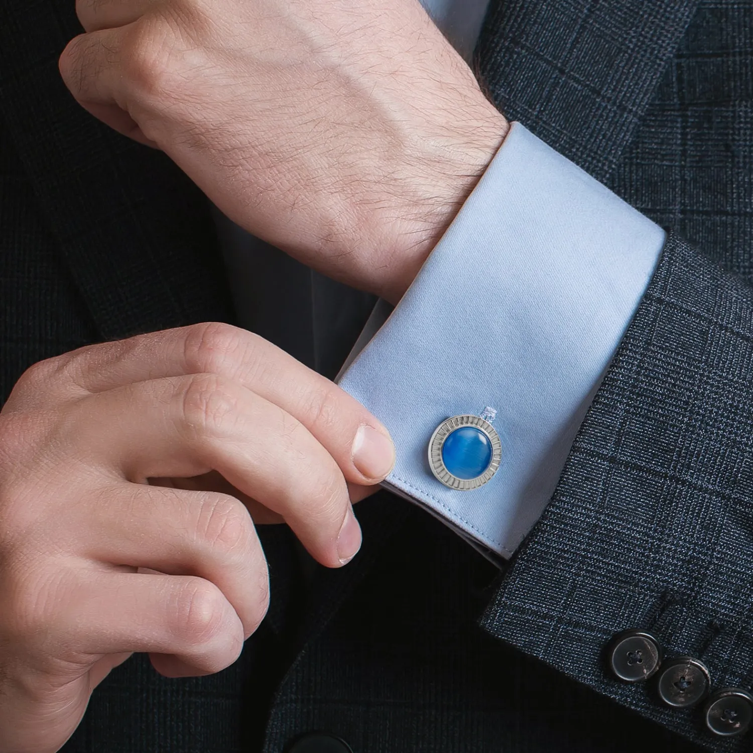 Store Radiant Blue Catseye Stainless Steel Cufflinks Luxury Cufflinks | Designer Cufflinks