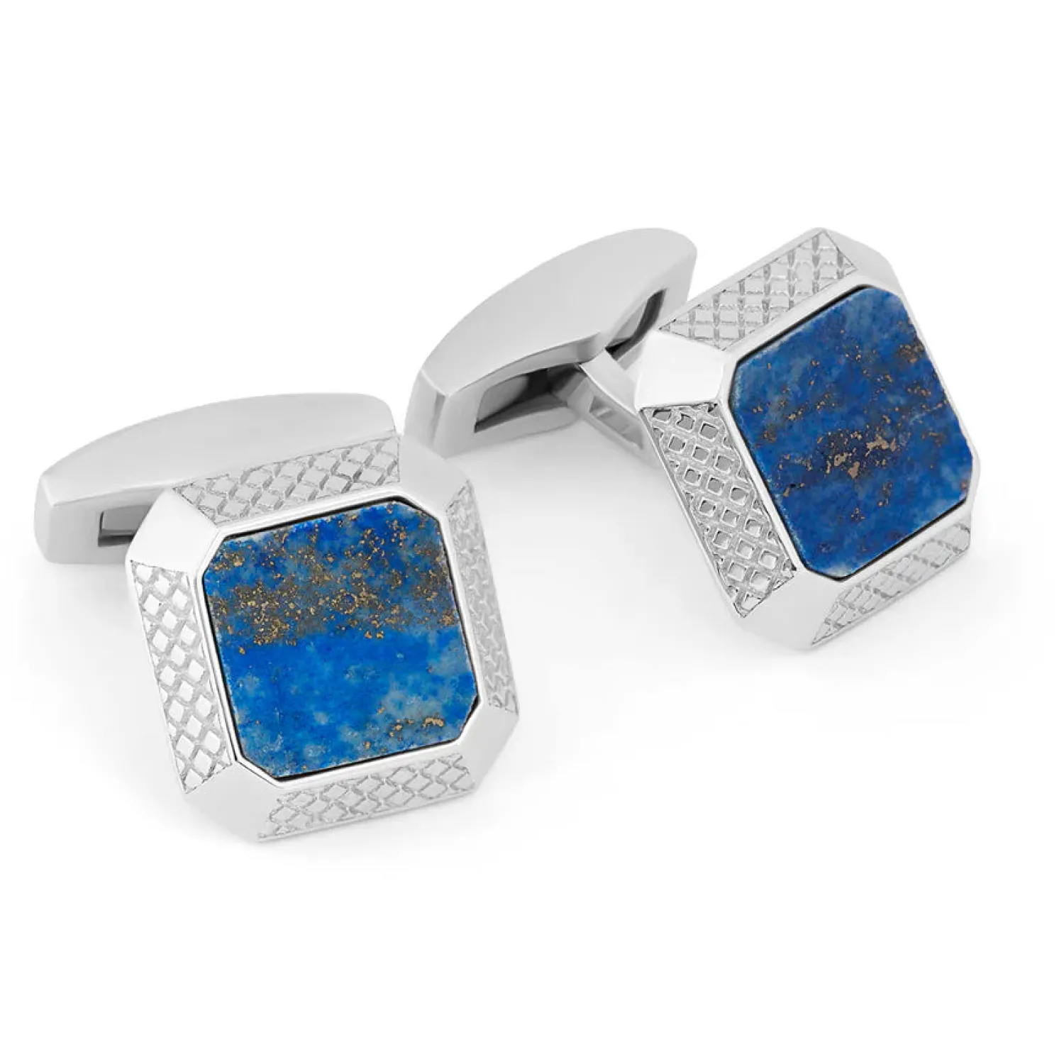 Outlet Rhodium plated sterling silver Signature Octo cufflinks with lapis Luxury Cufflinks | Hobbies & Interests Cufflinks