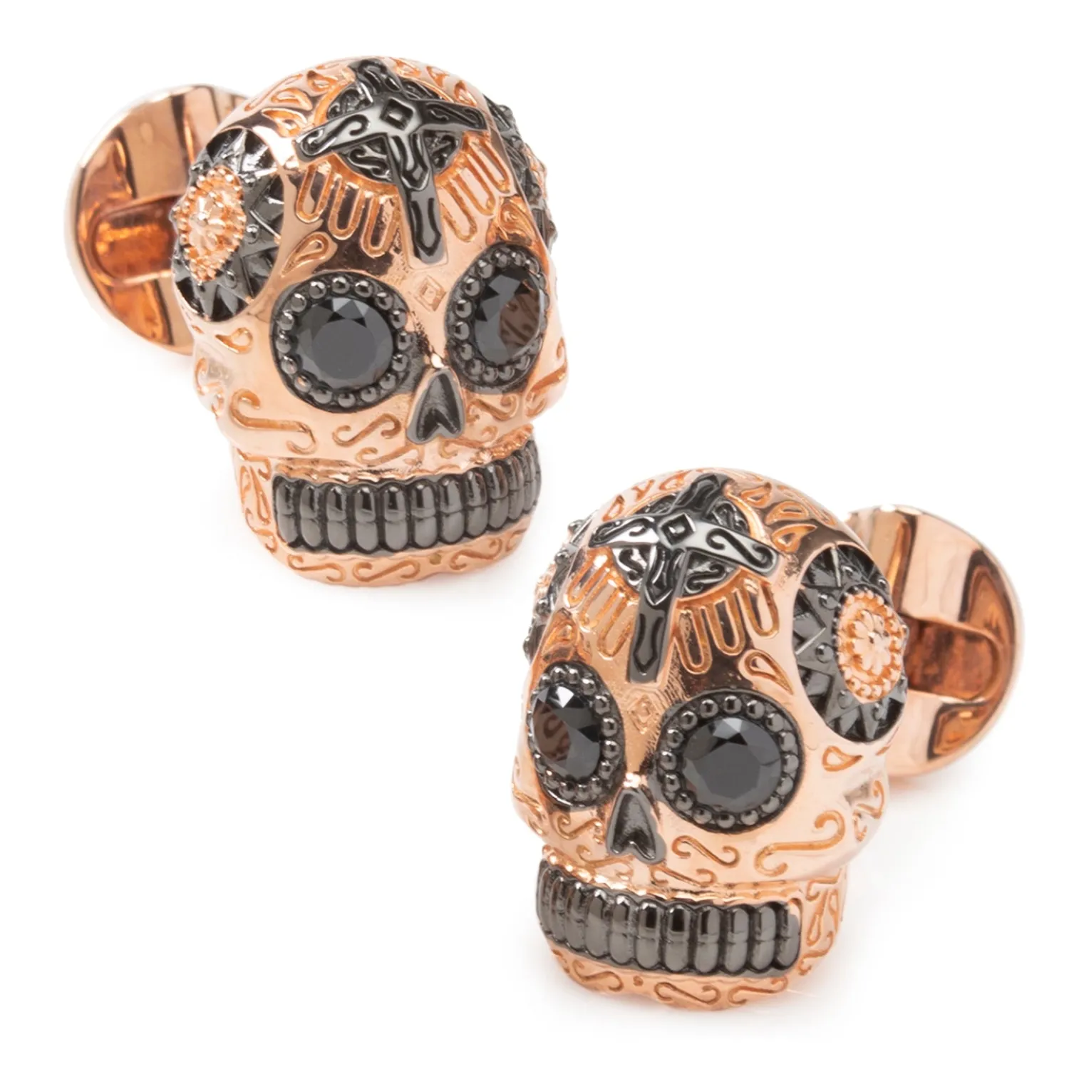 Online Rose Gold and Black PVD Day of Dead Skull Cufflinks Luxury Cufflinks | Hobbies & Interests Cufflinks
