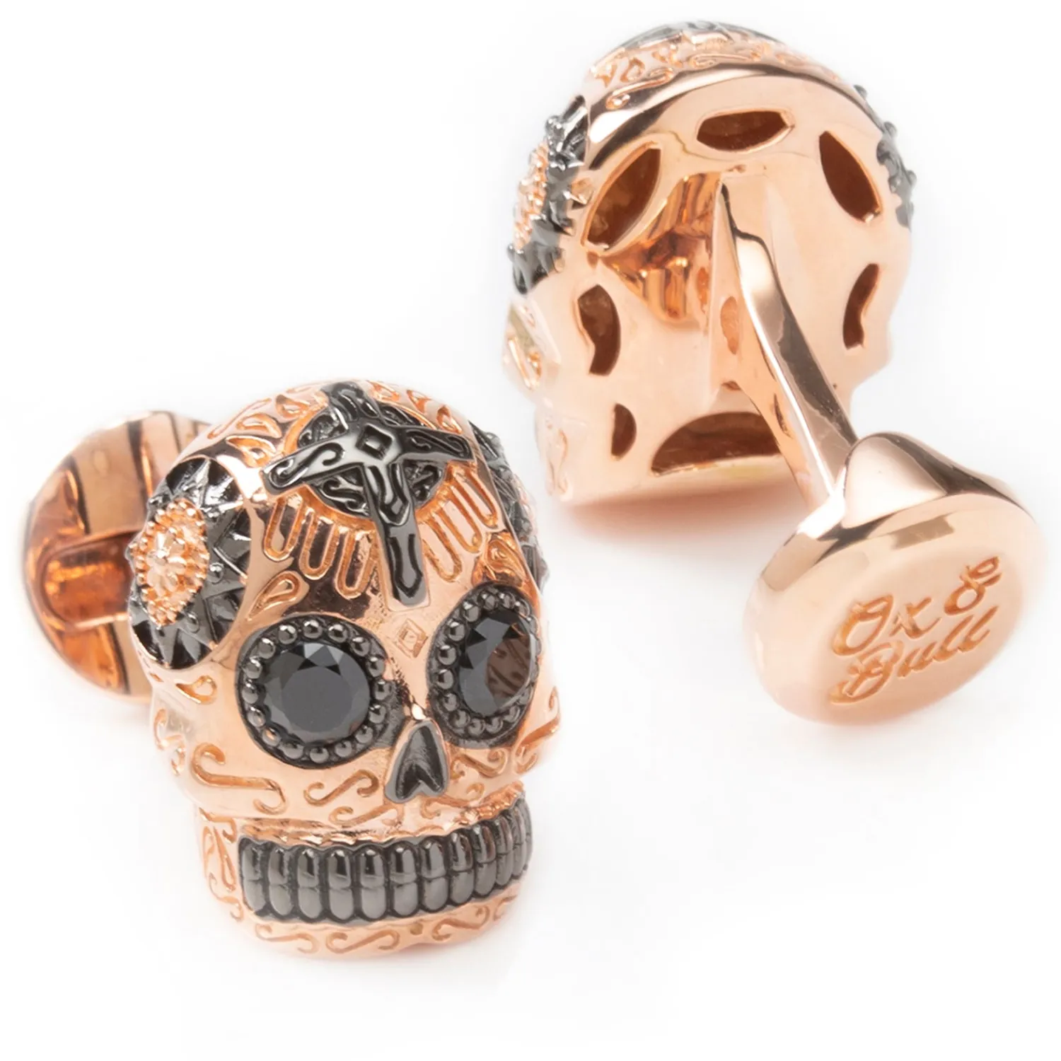 Online Rose Gold and Black PVD Day of Dead Skull Cufflinks Luxury Cufflinks | Hobbies & Interests Cufflinks