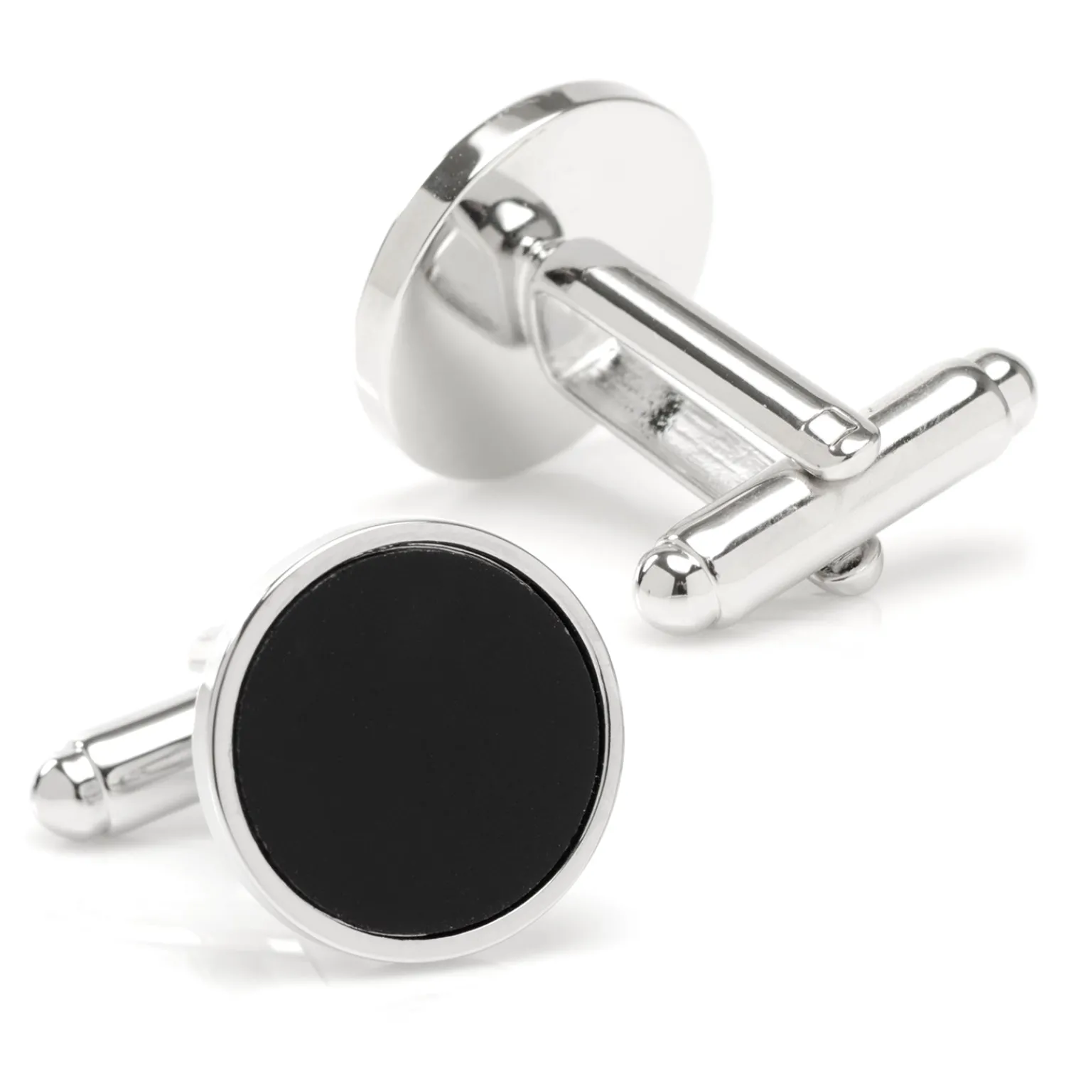 Sale Round Silver Cufflink with Onyx Inlay Luxury Cufflinks | Hobbies & Interests Cufflinks