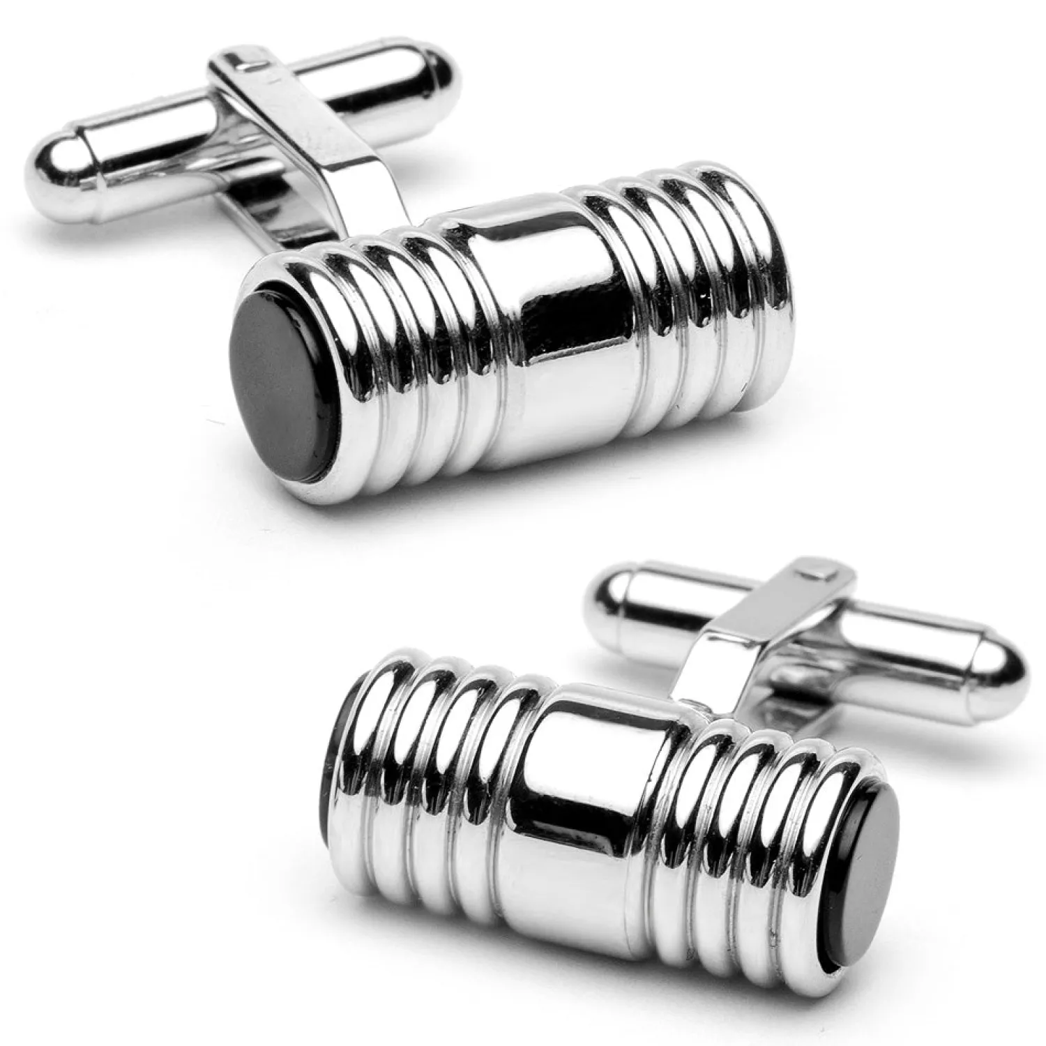 Clearance Silver and Onyx Ribbed Tube Cufflinks Luxury Cufflinks | Hobbies & Interests Cufflinks