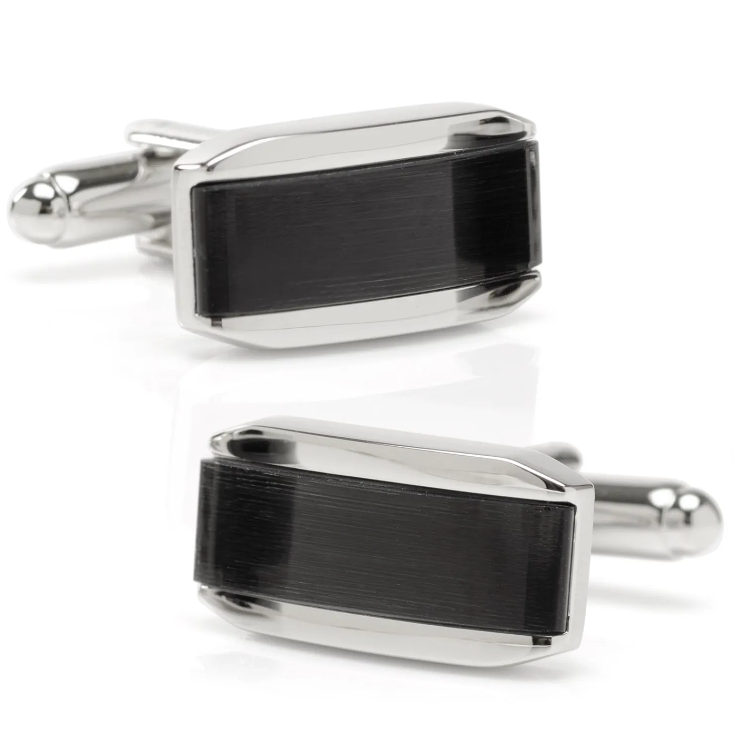 Fashion Silver Rectangular Cufflink with Dark Gray Cats Eye Luxury Cufflinks | Hobbies & Interests Cufflinks