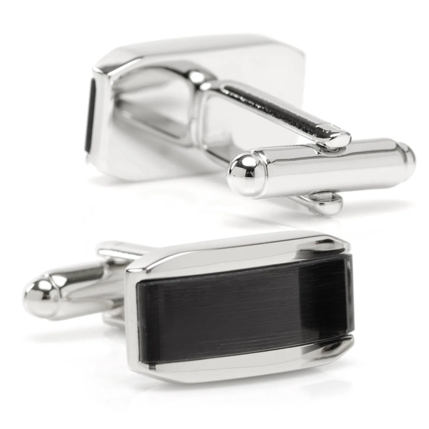 Fashion Silver Rectangular Cufflink with Dark Gray Cats Eye Luxury Cufflinks | Hobbies & Interests Cufflinks