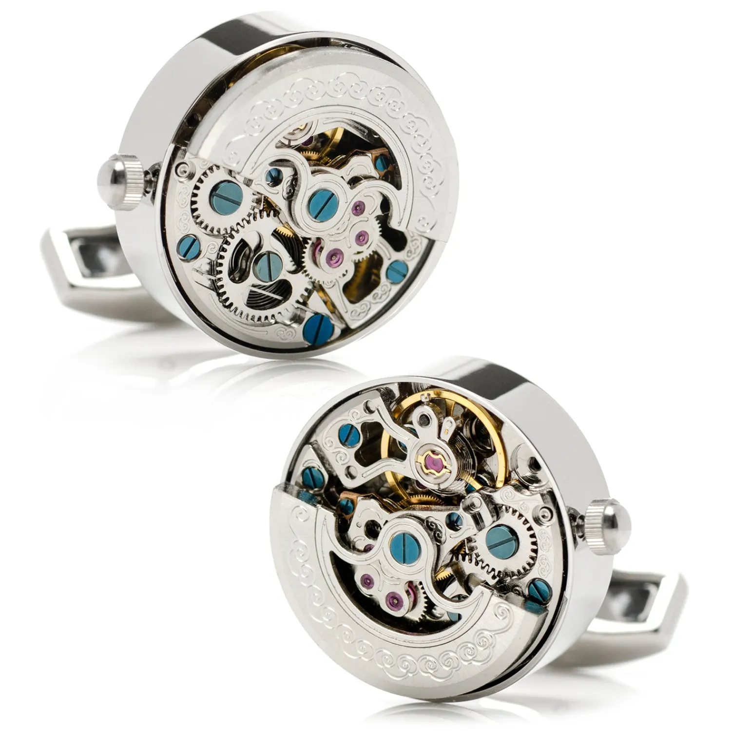 Shop Silver Stainless Steel Kinetic Watch Movement Cufflinks Luxury Cufflinks | Hobbies & Interests Cufflinks